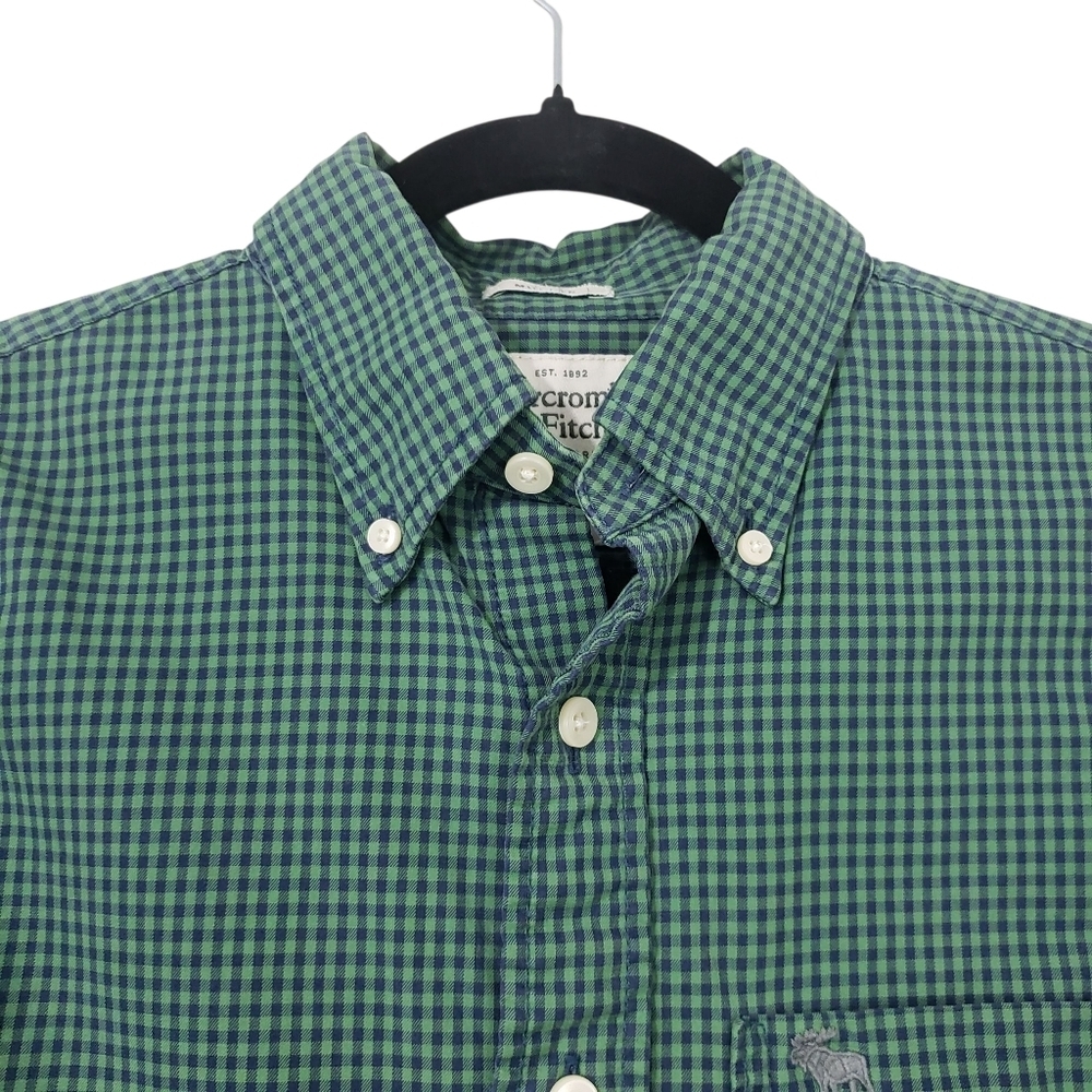 Abercrombie & Fitch Green Plaid Long-Sleeve Muscle  Shirt Size Small